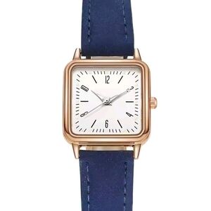 Women’s Rose Gold Square Watch with Navy Strap